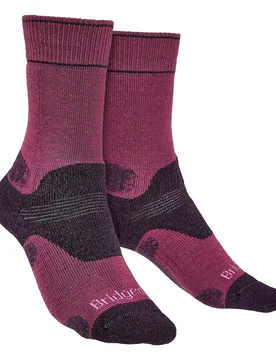 Womens Hiking Midweight Merino Socks - Berry - Pink Wool - Size 3-4.5 (Uk Shoe) - Bridgedale - FashionsVida