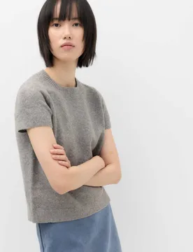 Crew Neck Short Knitted Top With Wool Mid Grey Marl female - M&S - FashionsVida