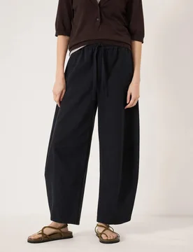 Pure Cotton Drawstring Barrel Leg Trousers Black female - hush - FashionsVida