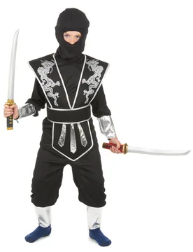 Ninja Kinderkostüm schwarz-silber - KARNEVAL-MEGASTORE - FashionsVida