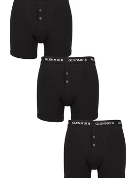 Mens 3 Pack William Button Front Cotton Boxer Shorts Black XXL - Black - Size: 2X-Large - Glenmuir - FashionsVida