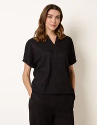 Grandad Collar Oversized Top - S / BLACK - female