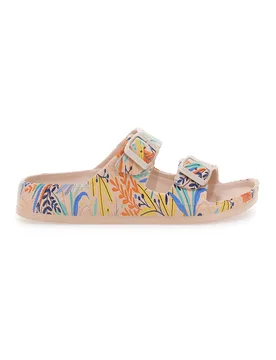 Ciabatte beige fantasia tropicale doppio cinturino HM06 41 - 2T2L - FashionsVida