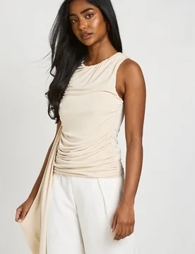 Womens Modal Sleeveless Top With Drape Tie Detail - White - Size 16 Uk - Boohoo - FashionsVida