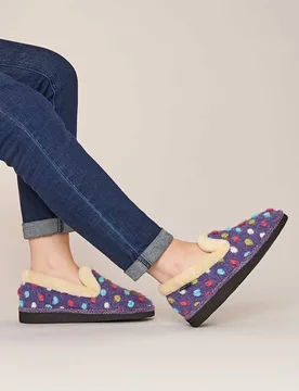 Women's 'Peanut Brittle' Spotty Full Slippers in Violet Size: 4 - Violet - Size: 4 - Moshulu - FashionsVida