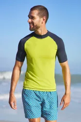 Mens Uv Rash Vest Sun Protection Quick Drying Swimwear Stretchy Beach Surf Top Yellow Nylon - Size X-Large