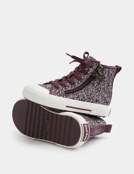 Kids' Glitter Charm High Tops (4 Small - 2 Large) Berry Female - M&S - FashionsVida