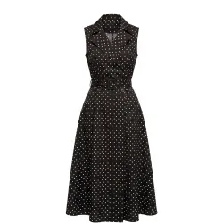 Vestido midi con algodón de lunares de doble botonadura