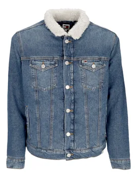 Giubbotto Jeans Uomo Regular Sherpa Flag Trucker Jacket Denim Medium - Tommy hilfiger - FashionsVida