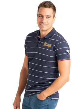 Mens Short Sleeve Cotton Polo Shirt With Embroidered Stripes Pri2640 - Blue - Size X-Large - PRIVATA - FashionsVida