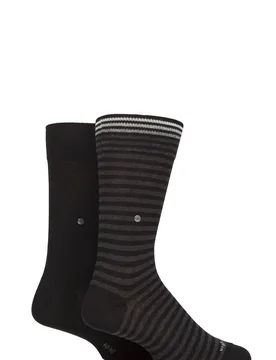 Mens 2 Pair Burlington Stripe Cotton Socks Black 6.5-11 Mens - Black - Size: 6.5-11 Mens - SockShop - FashionsVida