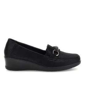 Mocassino Nero con Zeppa e Morsetto Argentato MINB208 36 - MIO TEMPO - FashionsVida