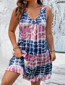 Vestido de verano suelto y sexy para talla grande, vestido de vacaciones con estampado de leopardo degradado y tirantes finos 0XL - Shein - FashionsVida