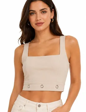 Women's Cream Eyelet Detail Strappy Crop Top Size: 14 - Cream - Size: 14 - Gini London - FashionsVida