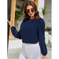 Blusa con manga farol y abertura en la espalda, blusas de manga larga M