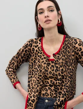 Cárdigan de mujer animal print con rib a contraste - Lola Casademunt - FashionsVida