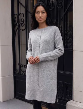 Petite Knitted Pintuck Knee Length Shift Dress Grey female - Roman - FashionsVida