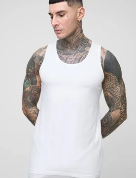 Herren Tall Regular Fit Basic Unterhemd White Größe Large - boohooMAN - FashionsVida