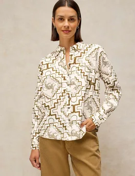Pure Cotton Embroidery Print Shirt White Mix female - White stuff - FashionsVida