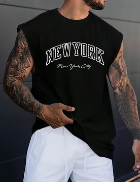 Camiseta de tirantes sin mangas estampada de moda para hombre con tirantes anchos, vacaciones S - Shein - FashionsVida
