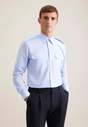 Regular Pilotenhemd Uni Blau 40