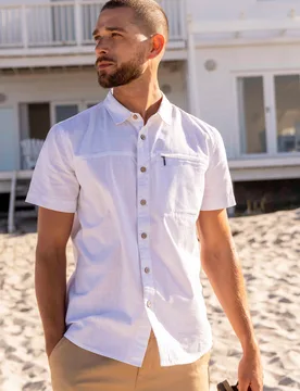 Coconut Slub Texture Mens Short-Sleeved Shirt - White - White - Size: XXL - Mountain Warehouse - FashionsVida