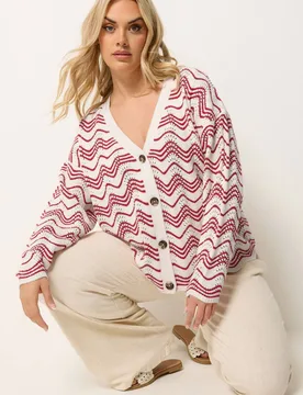 Women's Zig Zag Pointelle Cardigan Sweater Size: 26-28 - Multicolor - Size: 26-28 - Yours - FashionsVida