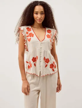 Embroidered V-Neck Blouse Natural Mix female - Monsoon - FashionsVida