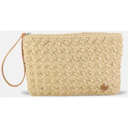 Clutch pequeño de rafia trenzada con formato sobre y asa de muñeca