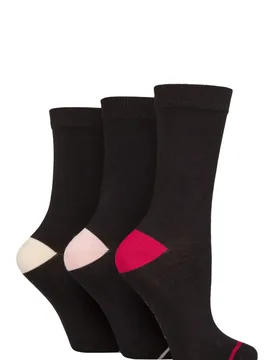 Women's 3 Pair Contrast Heel and Toe Bamboo Socks Black Pink / Cream 4-8 - Black - Size: Small - Glenmuir - FashionsVida