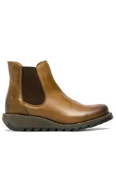 Women's Fly London SALV Chelsea Leather Ankle Casual Wedge Heel Boots in Camel Size: 4 - Camel - Size: 4