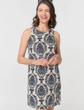 Women's Baroque Print Sleeveless Mini Dress in Blue Size: 18 - Blue - Size: 18 - Izabel London - FashionsVida