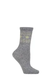 Women's 1 Pair SOCKSHOP Cashmere and Wool Blend Socks Grey / Cream Fair Isle 4-8 - Grey - Size: Small