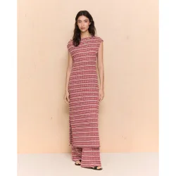 Vestido midi punto cortado rayas de mujer