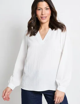 Women's Bubble Crepe V Neck Long Sleeve Blouse in Ivory Size: 20 - Ivory - Size: 20 - Debenhams - FashionsVida