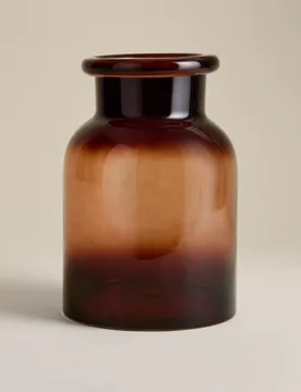 Smoked Glass Large Roll Top Apothecary Vase Brown - M&S - FashionsVida