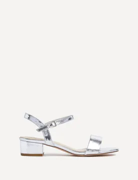 Women's Kezzi Silver Faux Leather Barely There Low Block Heeled Sandal Size: 5-Standard Fit - Silver - Size: 5-Standard Fit - Linzi - FashionsVida