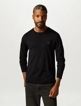 Mens Regular Fit Long Sleeve Jumper In Black Merino - Size Large - Belstaff - FashionsVida