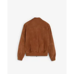 Chaqueta de piel de hombre con cuello camisero y cremallera de doble cursor