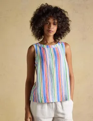 Linen Blend Striped Round Neck Blouse Multi female