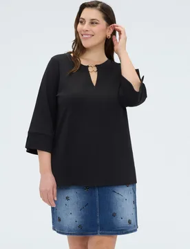 Sudadera de mujer de jersey con detalle en el escote mangas de tres cuartos con bajo amplio - Fiorella Rubino - FashionsVida