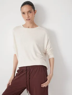Jersey Wide Batwing Sleeve Top Oatmeal female - hush - FashionsVida