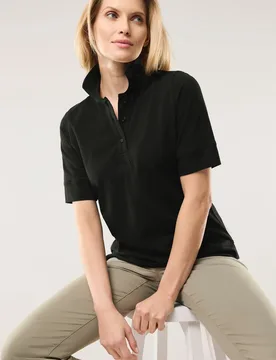 Pimacotton Basic Polo Halbarm, normale Größen, Farbe Schwarz, 42, aus feiner Pima Cotton weich und atmungsaktiv Damen - Walbusch - FashionsVida