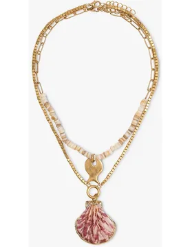 Collar corto doble con cuentas y concha decorativa - Parfois - FashionsVida