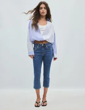 Bimaterial-Ballonhemd Himmelblau S - Stradivarius - FashionsVida