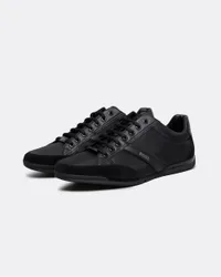 Saturn Mens Low Profile Mixed Material Trainers With Suede And Faux Leather - Black Nylon - Size Uk 11