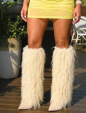 Women Knee High Boots Stiletto High Heel Furry Fluffy Fashion Luxury Sexy Elegant Winter Snow Shoes For Woma - Aliexpress - FashionsVida