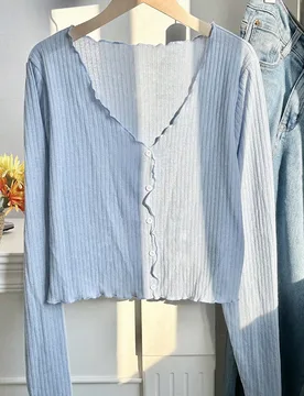 Talla grande Camiseta ribete en forma de lechuga con botón delantero 0XL - Shein - FashionsVida