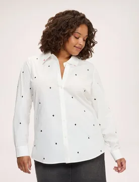 Camisa de mujer de algodón elástico con bordados all over bordados con motivo de cartas de juego distribuidos por toda la superficie - Fiorella Rubino - FashionsVida