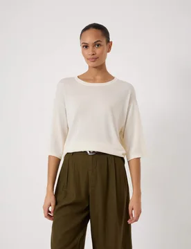 Crew Neck Relaxed Knitted T-Shirt Ecru female - hush - FashionsVida